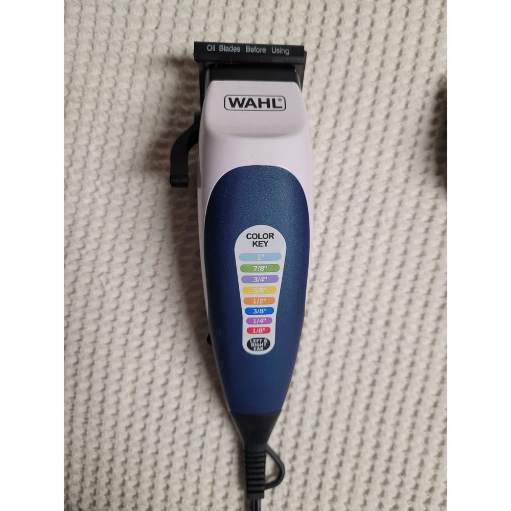 Wahl Color Pro Corded Hair Clipper Kit Model CMA with Guards and Case Blue White